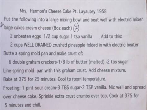 Cheesecake Original Recipe Mom's Handwriting